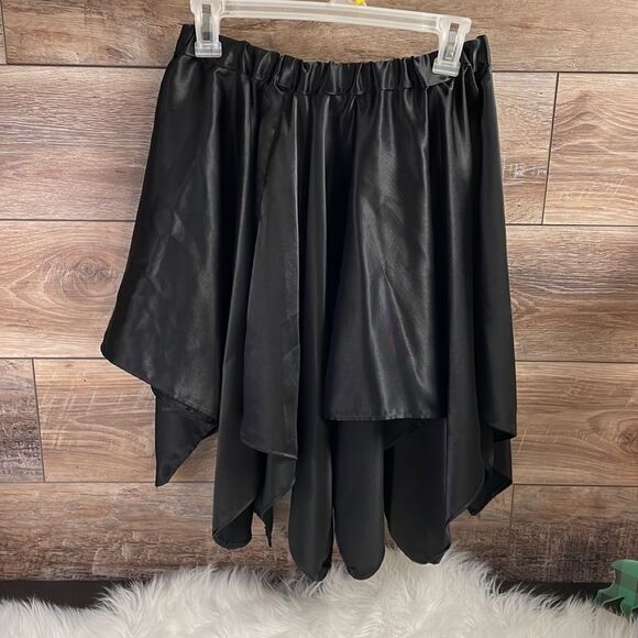 Handmade Dresses & Skirts - Hankerchief Style Skirt, Size Small, Satin Black Asymmetrical, Handcrafted